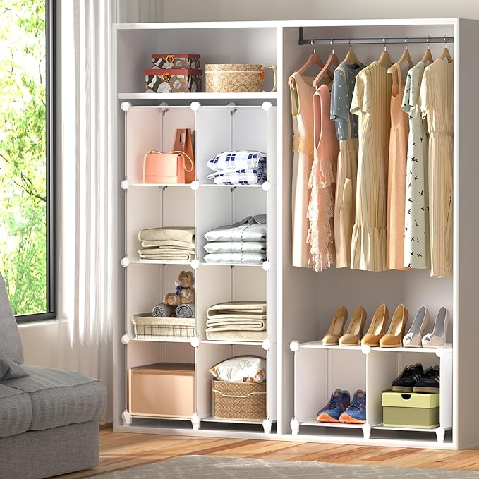 Neprock Closet Organizer, 12 Cubby Storage Organizer,Book Shelf,Clothes Storage,Yarn Storage for Bedroom Organization(White)