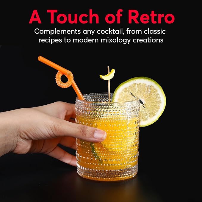 Hobnail Drinking Glasses, Vintage Glassware Set of 6, Vintage Drinking Glasses 15.22 oz, Bubble Glasses Drinking, Hobnail Glasses, Vintage Glass Cups, Jupiter Glasses for Juice, Soda, Beer, Whisky