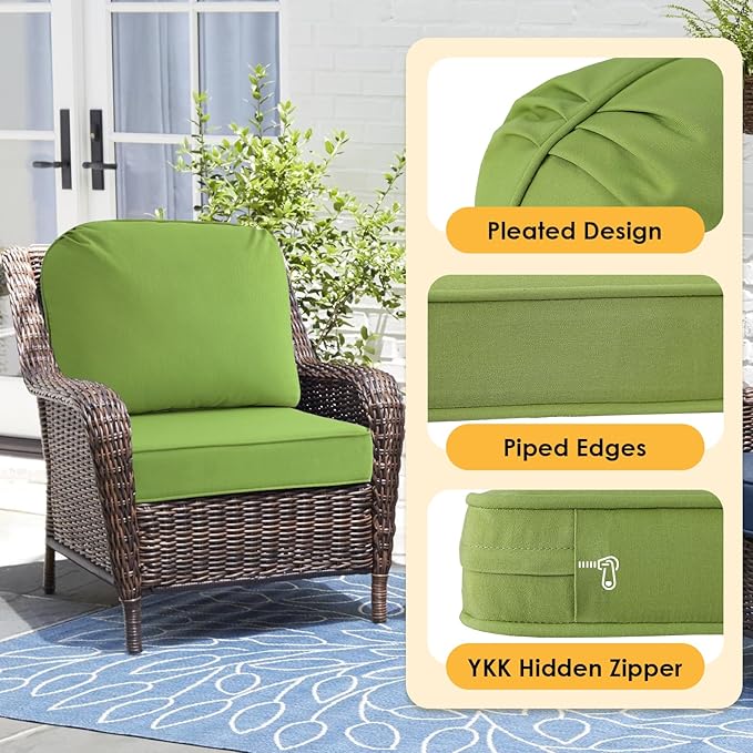 Outdoor Sunbrella Cushions for Patio Furniture Set of 2, 24"x24" Water Repellent Chair Cushions Removable Seat Bottom & Back Cushion Covers for Chair, Sofa, Couch, Canvas Ginkgo