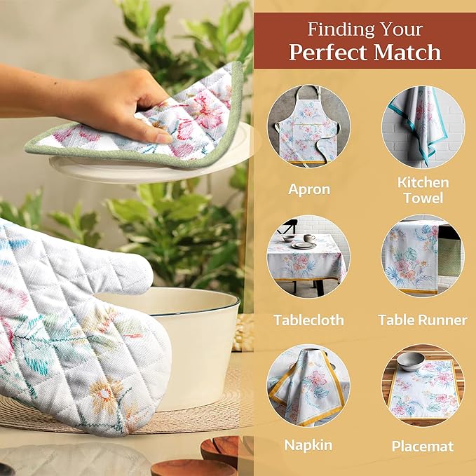 Maison d' Hermine Pot Holders 100% Cotton Heat Resistant Potholders 8" x 8" Hot Pads with Loop BBQ, Cooking, Baking, Grilling, Kitchen, Handling Hot Pans Spring/Summer (Pack of 1, Paradise Island)