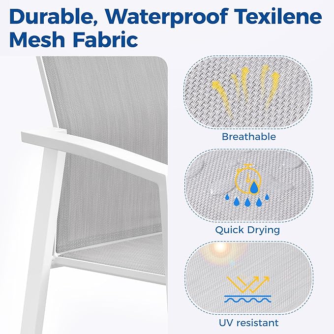 9 Piece Aluminum Outdoor Patio Dining Sets with Fully Assembled Dining Chair，91.3"L×39.4"W Expandable Patio Table and Chairs Set for 8, Stackable Chairs with Quick Drying Fabric, White