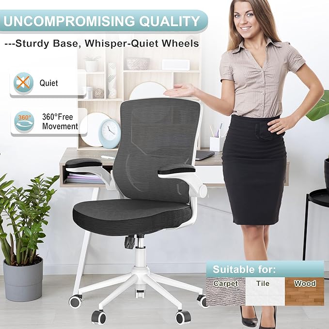 Office Chair, High Back Desk Chair Adjustable Height and Ergonomic Design Home Office Computer Chair Executive Lumbar Support Padded Flip-up Armrest Swivel Task Chair