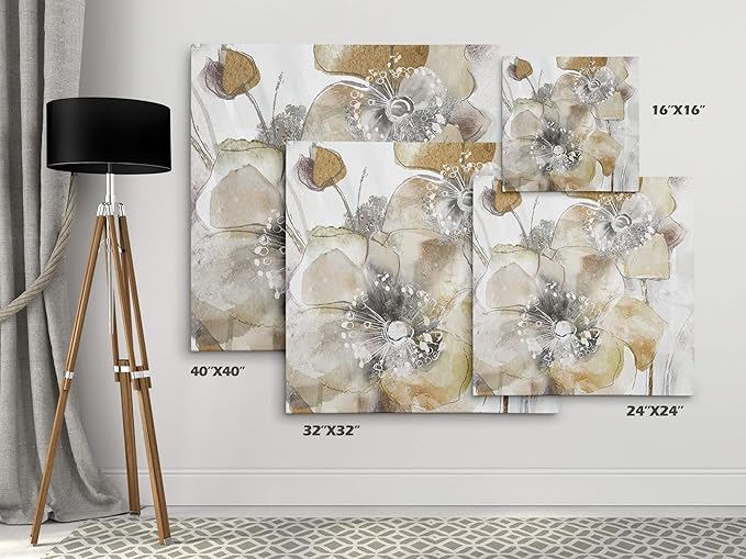 Wexford Home Taupe Spring Poppy II Gallery Wrapped Canvas Wall Art, 32x32,