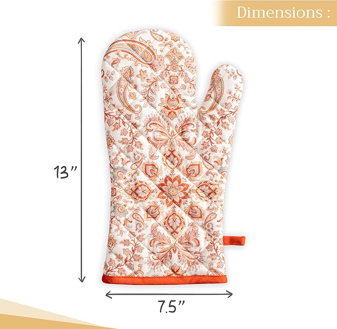 Maison d' Hermine Oven Gloves 100% Cotton Oven Mitt 7" x 13" with Loop Heat Resistant BBQ Cooking Gloves for Thanksgiving Christmas Decorations Baking Handling Hot Pans (Pack of 1, Cachemire)