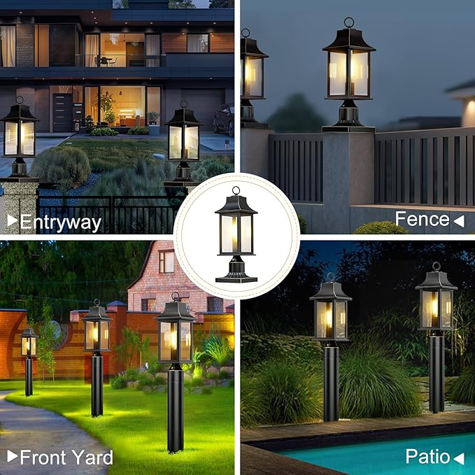 Dusk to Dawn Hardwired 120V Outdoor Post Light, 19.29" Oil Rubbed Bronze Lamp Post Fixture with Pier Mount Base, Waterproof Aluminum Pole Light for Yard, Patio, Garden, Driveway, Pathway