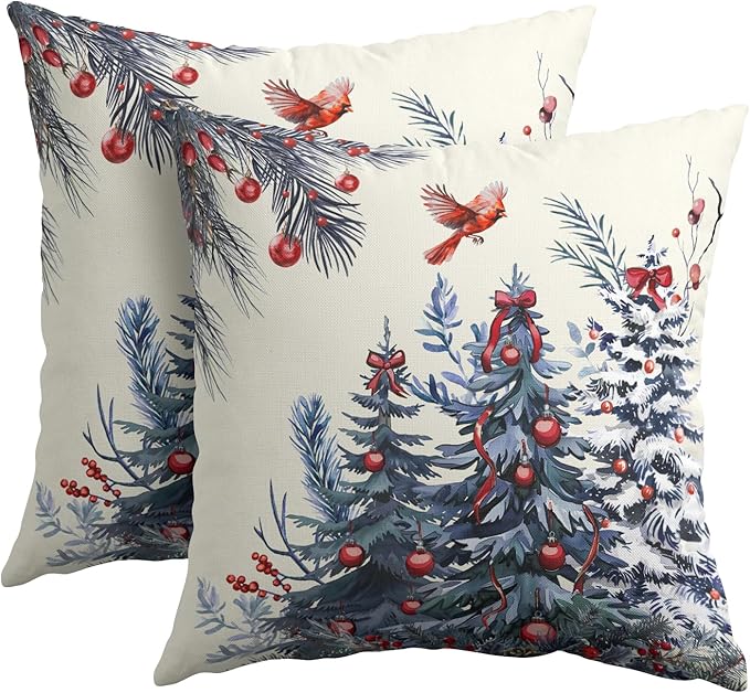 Kawani Christmas Pillow Covers 20x20 Inch Blue Christmas Trees Decorative Throw Pillow Covers Set of 2 Winter Xmas Holiday Pillowcases Cushion Covers for Couch Indoor Outdoor Home Decor