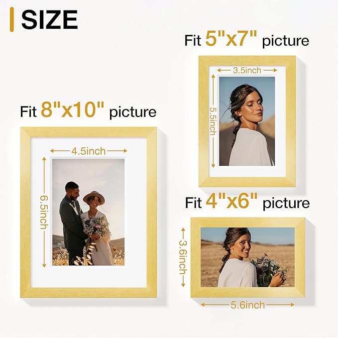 Vittanly Picture Frames Set of 10, Picture Frames Collage Wall Decor with Two 8x10, Four 5x7, and Four 4x6 Photo Frames, Gallery Wall Frame Set for Wall or Tabletop Display, Gold