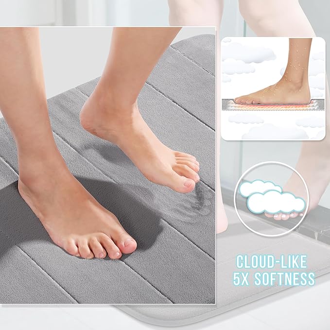 Yimobra Large Bath Mat 36"x24", Super Soft Quick Dry Memory Foam Bathroom Rug, Water Absorbent, Non Slip Backing Machine Washable for Tub Shower, Thick Comfort Support, Gray