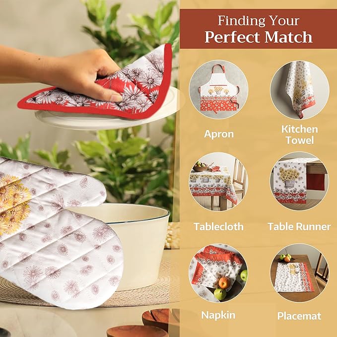 Maison d' Hermine Pot Holders 100% Cotton Heat Resistant Potholders 8" x 8" Hot Pads with Loop for Thanksgiving Christmas Decorations BBQ Cooking Baking Handling Hot Pans (Pack of 1, Bagatelle)