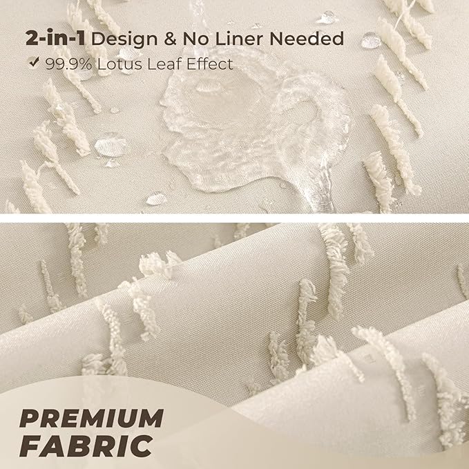 96inch Extra Long Beige Shower Curtain Modern Farmhouse Shower Curtain Bohemian Chic Tufted Chevron Textured Striped Minimalist Shower Curtains Woven Fabric Cute Beige Shower Curtains