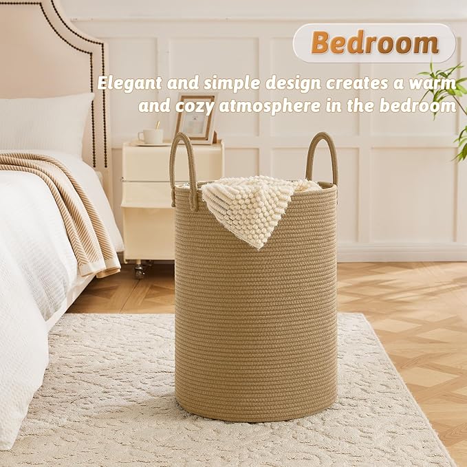 Laundry Basket,Woven Cotton Rope Laundry Hamper,60L for Decorative Storage of Dirty Clothes,Toys and Blankets in Bathroom,Baby Room and Living Room