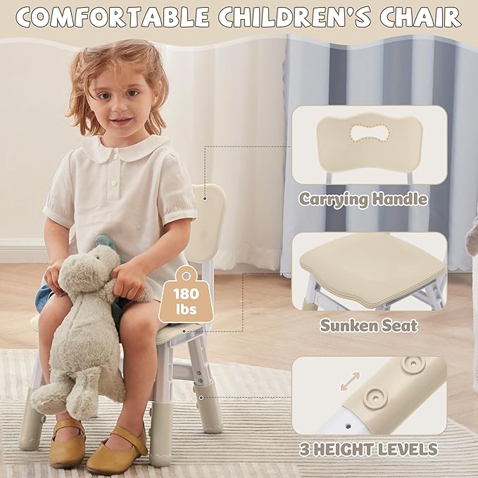 Adjustable Kids Table Chairs Set – Graffiti Desktop, Multi-Activity Height-Adjustable Toddler Study Desk for Ages 3-8 – Ideal for Home, Classroom, Daycare (W-Wood, 4 Chairs-23.6" L x 23.6" W)