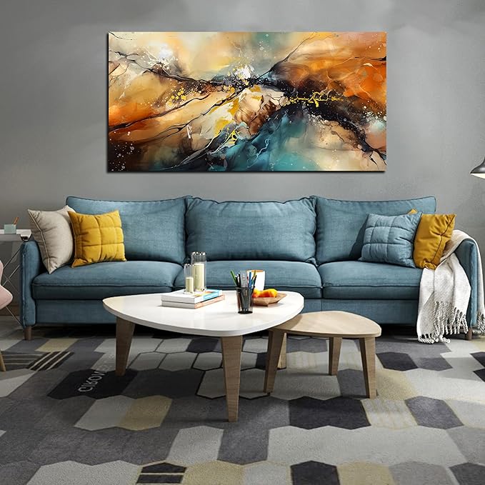 Large Wall Paintings for Living Room - Yellow Pictures Wall Decor - Abstract Wall Art for Office Ready to Hang Size 29" x 59"