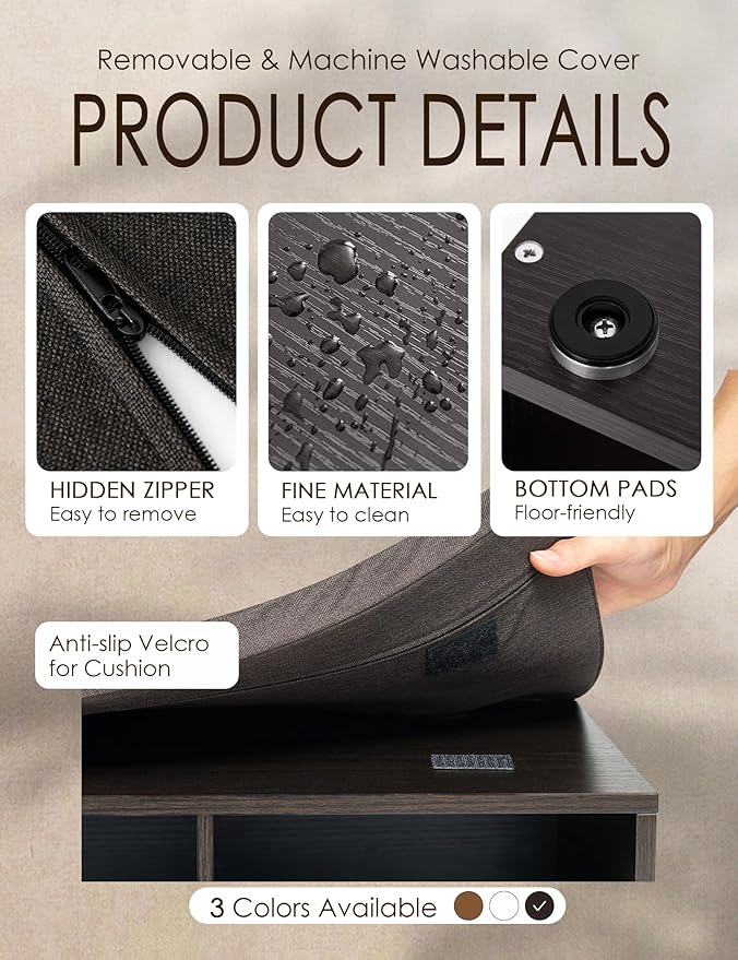 DINZI LVJ Shoe Storage Bench with Cushion, 15-Cubby Shoe Rack, Adjustable Shelves, Long Shoe Organizer Bench for Entryway, Mudroom, Hallway, Living Room, Bedroom and Garage