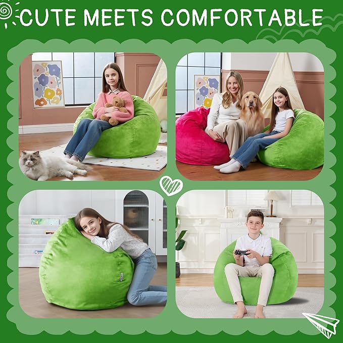 2FT Bean Bag Chair with Ultra Soft Velvet Cover Bean Bag Sofa with Memory Foam Bean Bag Chairs with Large Size Lazy Sofa for Dorm Office Living Room Bedroom Grass Green 2'
