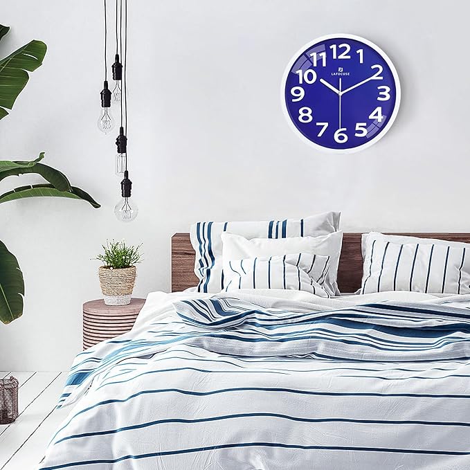 Lafocuse 12 Inch 3D Numbers Blue Wall Clock for Living Room Decor, Modern Kitchen Wall Clock Battery Operated Silent Non-Ticking Bedroom Home Office