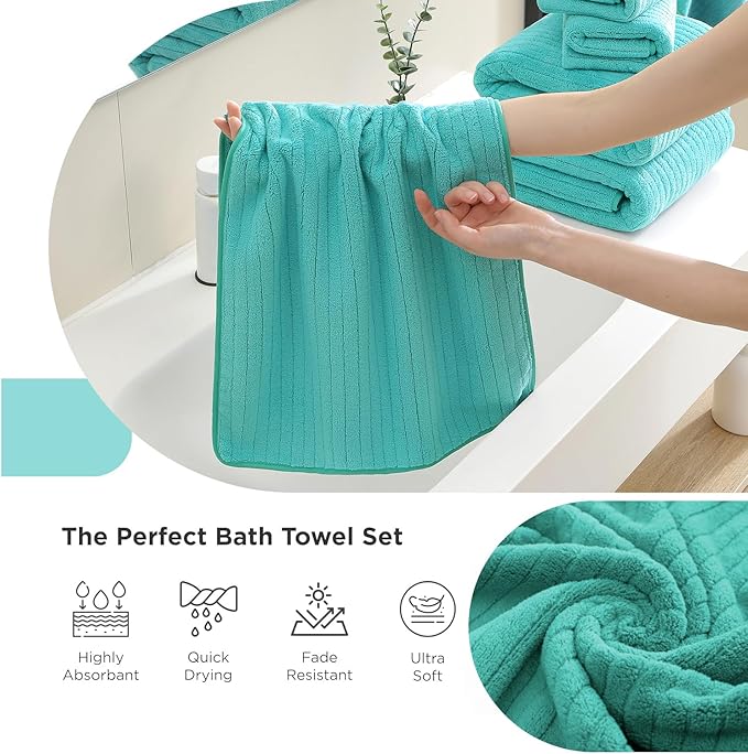 18 Piece Family Bath Towel Set Include 6 Bath Towels,6 Hand Towels and 6 Washcloths Soft Bathroom Towel with Hanging Loops,Highly Absorbent Quick Dry Towels Set for Bathroom,Hotel and Spa- Dark Cyan