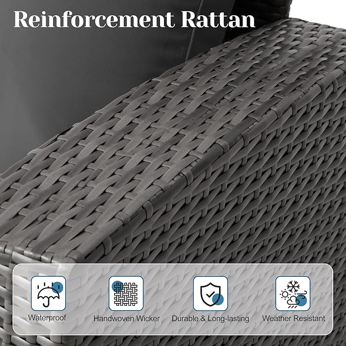 Solaste 4 Piece Outdoor Patio Furniture Set, Outdoor Sectional Sofa with Tempered Glass Coffee Table and Cushions, Wicker Rattan Patio Set for Backyard, Front Porch, Balcony, Black