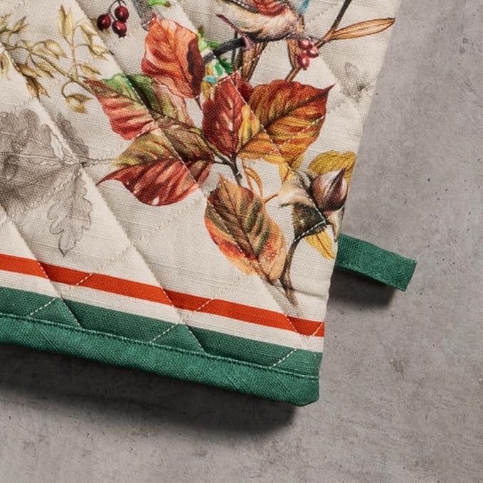 Maison d' Hermine Oven Gloves 100% Cotton Oven Mitt 7" x 13" with Loop Heat Resistant BBQ Cooking Gloves for Thanksgiving Christmas Decorations Baking Handling Hot Pans (Pack of 1, Recolte)