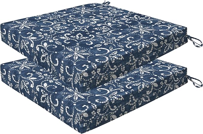 Honeycomb Outdoor Essentials Set of 2 Square Seat Pads, 19 x 19, Boheme Dining Chair Cushions for Patio Furniture