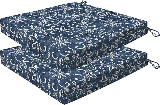 Honeycomb Outdoor Essentials Set of 2 Square Seat Pads, 19 x 19, Boheme Dining Chair Cushions for Patio Furniture