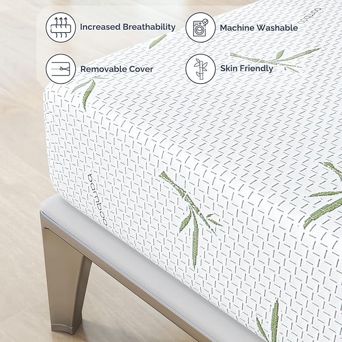 IULULU Queen Mattress in a Box, 6 Inch Memory Foam Mattress with Breathable Bamboo Cover, Green Tea Queen Size Mattress Made in USA for Cool Sleep, Medium Firm, CertiPUR-US Certified