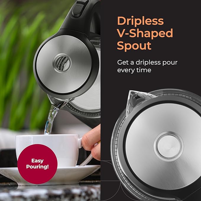 MuellerLiving Glass Kettle 1.5L 1500W LED Light Electric Tea Kettle Automatic Shut-Off with SpeedBoil Tech and Boil-Dry Protection