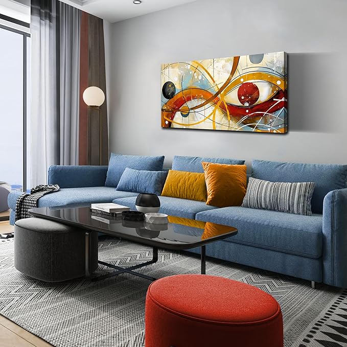 Large Abstract Yellow Canvas Wall Art for Living Room Bedroom Home Office Modern Wall Decor Line Geometric Abstract Picture Framed Canvas Prints Size 20x40