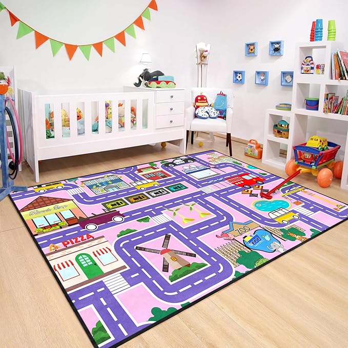 Road Map Carpet for Kids - Kids Rugs for Playroom Car Rugs for Girls Toy Play Mats for Floor City Play Mat, 2. 5x4 Feet