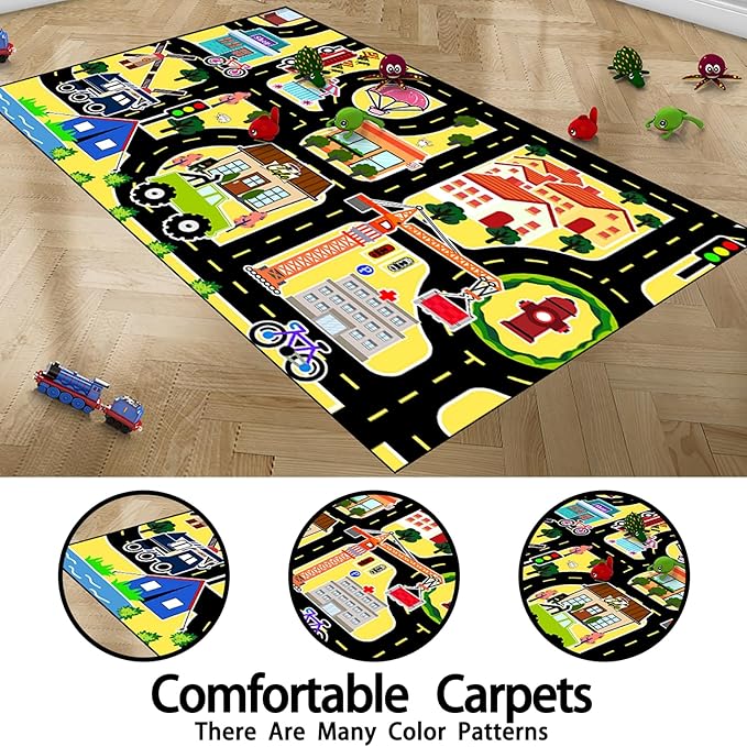 Car Rugs for Kids Toy - Car Track Carpet for Boys Road Rug for Bedroom Road Map Carpet for Kids Toy Play Mat Farm, 3x5 Feet