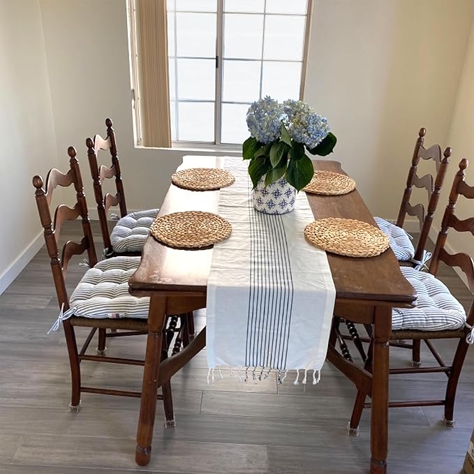 Barnett Home Decor Ticking Stripe Blue Dining Chair Pad with Ties - Pack of 2 Size 15 x 17 Chair Cushions - Latex Foam Fill - Machine Washable, Reversible, 100% Cotton, Made in USA (Navy)