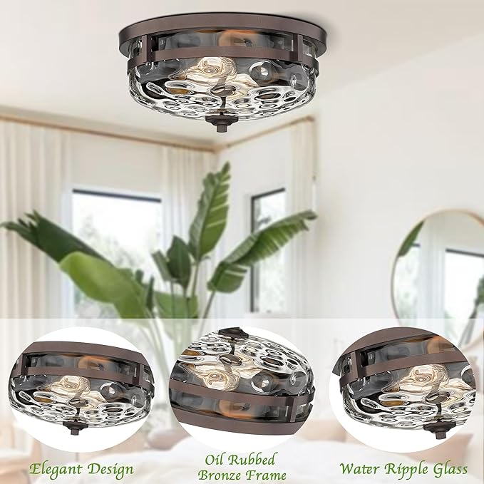 Flush Mount Ceiling Lights, 1 Pack Farmhouse Close to Ceiling Light, Entrance Ceiling Light Industrial Ceiling Lighting Fixture for Kitchen Hallway Living Room Stairwell (Oil Rubbed Bronze)