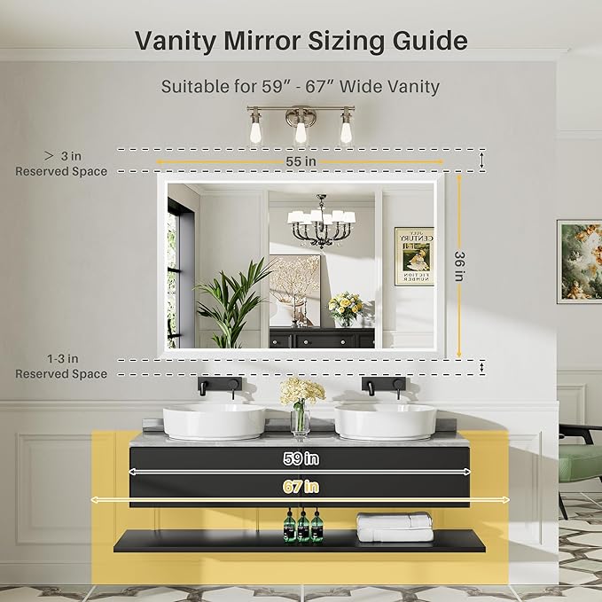 55x36 Inch White Bathroom Mirror for Wall, Thick Metal Framed Rectangle Mirrors for Over Sink, Bedroom, Living Room, Entryway, Anti-Rust, HD Tempered Glass