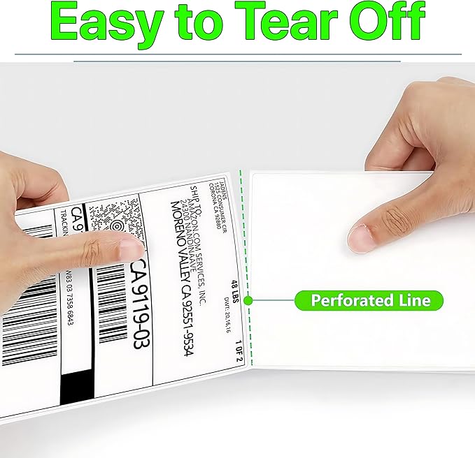 Fanfold [4 x 6 inch] x [500 Labels] Thermal Stack Direct White Strong Adhesive Perforated Postage Shipping Printer Compatible with Zebra SNBC Epson Rollo (500 Labels, Fanfold)