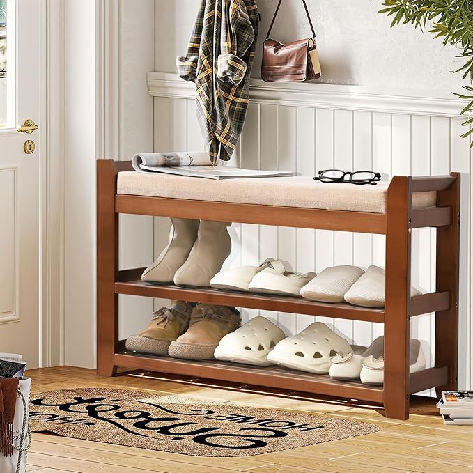 Shoe Rack with Cushion for Font Door Entrance, 27.6 in Shoe Bench with Storage for Entryway, Hallway, Bedroom, Living Room