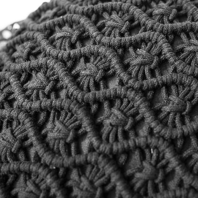 Phantoscope 100% Cotton Handmade Crochet Woven Boho Throw Pillow with Tassel Cute Farmhouse Pillow Insert Included Lumbar Small Decorative Cushion for Couch Sofa, Black,16 inches Round