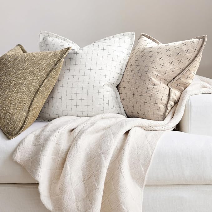 ZWJD Pillow Covers 26x26 Set of 2 Soft Polyester Textured Pillow Covers with Stylish Flange Edge Cozy Farmhouse Throw Pillows for Couch Bed Sofa Living Room