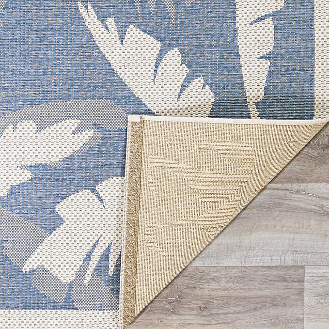 Couristan Monaco Indoor Outdoor Area Rug – Coastal Flora 8'6" x 13' in Ivory Sapphire – Flatwoven, Hose Washable, Pet Friendly Rug for Patio, Porch and Home Decor