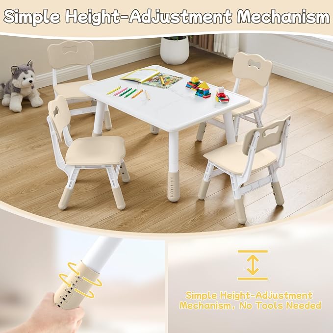 Toddler Table and Chair Set for Ages 3-8, Adjustable Kids Table and Chairs for Reading,Drawing, Eating, Children Activity Table with Graffiti Tabletop for Daycare/Classroom/Home/Preschool