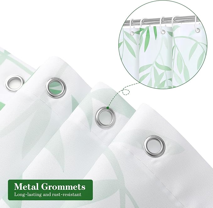 MitoVilla Emerald Green Shower Curtain, Plant Leaves Chic Fabric Shower Curtains for Rustic Vintage Bathroom Decor, Spring Modern Botanical Shower Curtain, 72x72