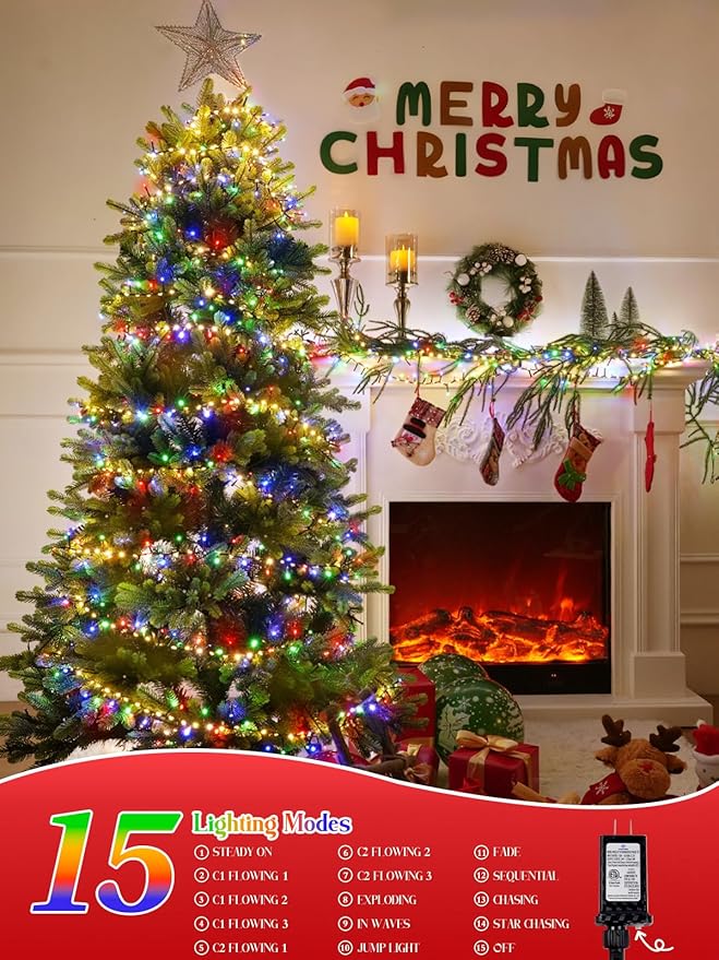 2025 New Christmas Cluster Lights 960 LED with Flowing Twinkling, Firecracker Fairy Lights with 15 Modes & Timer, Waterproof Christmas String Light for Indoor Outdoor Xmas Tree Party Garden Multicolor