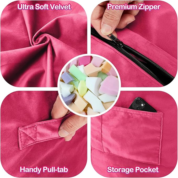 Homguava 3FT Bean Bag Chair: 3' Bean Bags with Memory Foam Filled, Large Beanbag Chairs Soft Sofa with Dutch Velvet Cover-Pink