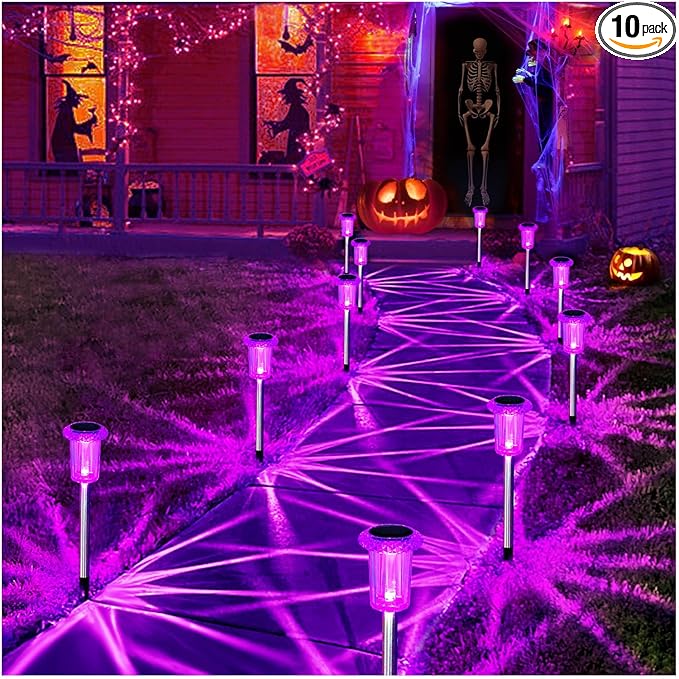 Halloween Solar Lights Outdoor 10 Pack Solar Pathway Lights Outdoor Halloween Decorations Waterproof Yard Lighting for Driveway Garden Walkway Path Landscape Lawn