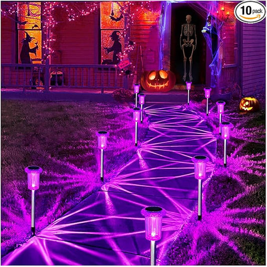 Halloween Solar Lights Outdoor 10 Pack Solar Pathway Lights Outdoor Halloween Decorations Waterproof Yard Lighting for Driveway Garden Walkway Path Landscape Lawn