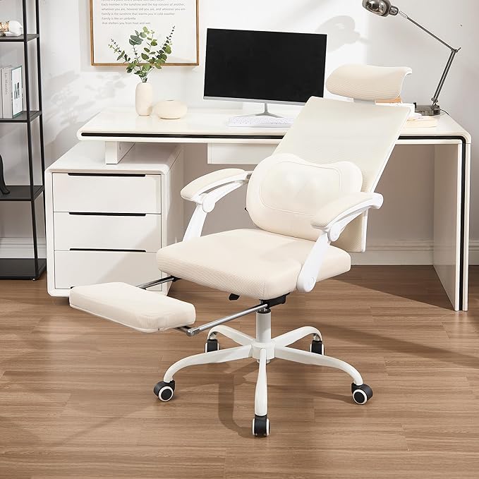 Qulomvs Ergonomic Office Chair with Massage&Heated Lumbar Support, Kneading Massage Office Chair with Foot Rest, Reclining Home Office Desk Chair 90-135 Adjustable Mesh Computer Desk Chair with Wheels