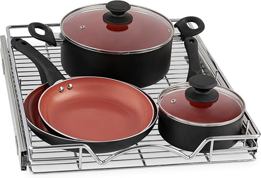 HOLDN’ STORAGE Pull Out Cabinet Organizer - Heavy Duty Steel with Smooth Slide-Out Drawers, Chrome Finish - 14" W x 17" D Basket, Fits 15.25" Cabinet Opening