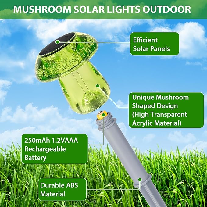 Solar Lights Outdoor, 16 Pack Mushroom Lights Outside Waterproof, Solar Powered LED Lighting for Garden, Yard, Landscape, Path, Pathway, Lawn, Walkway, Driveway, Backyard Decor (Multicolor)