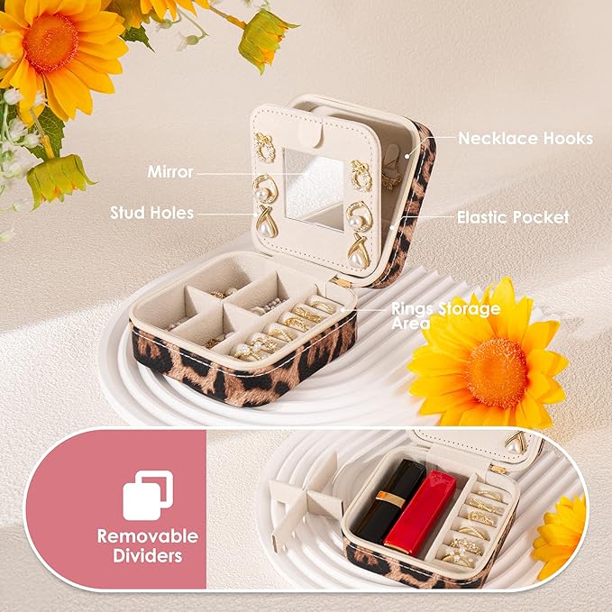 Leopard Print Jewelry Box, Cheetah Travel Jewelry Case for Women Girl, Animal Small Jewelry Organizer, Birthday Graduation Gift