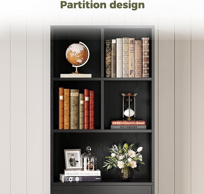 IRONCK Bookcase and Bookshelves, 70" Tall Bookshelf Floor Standing 6 Tiers Display Storage Shelves, Book Shelf with Drawers for Home Office, Living Room, Bedroom, Library, Black