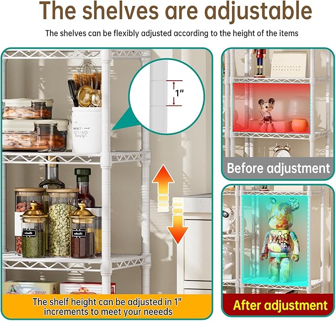 Small 6 tire Shelves Storage Wire Shelving Unit Metal Shelf Adjustable Organizers Storage Shelving for Bathroom Laundry Room Kitchen Pantry10”D x 16”W x 60”H White